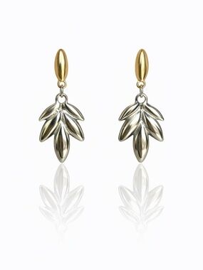Gold and Silver Leaf Dangle Earrings